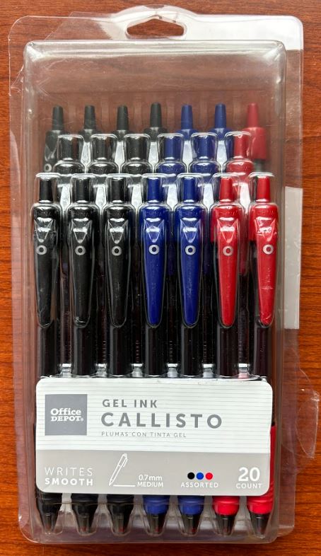 Callisto Gel Pens-Red/Blue/Black 20 pack