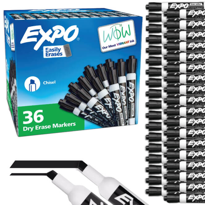 *Expo Dry Erase Markers Black Chisel Tip 36