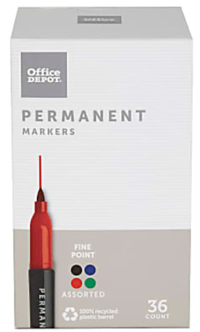 Permanent Markers-Red, Green, Blue, Black 36 pack